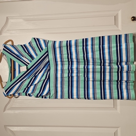 Lands End Tahiti Turquoise Stripe Dress PXL NWT - Picture 1 of 2